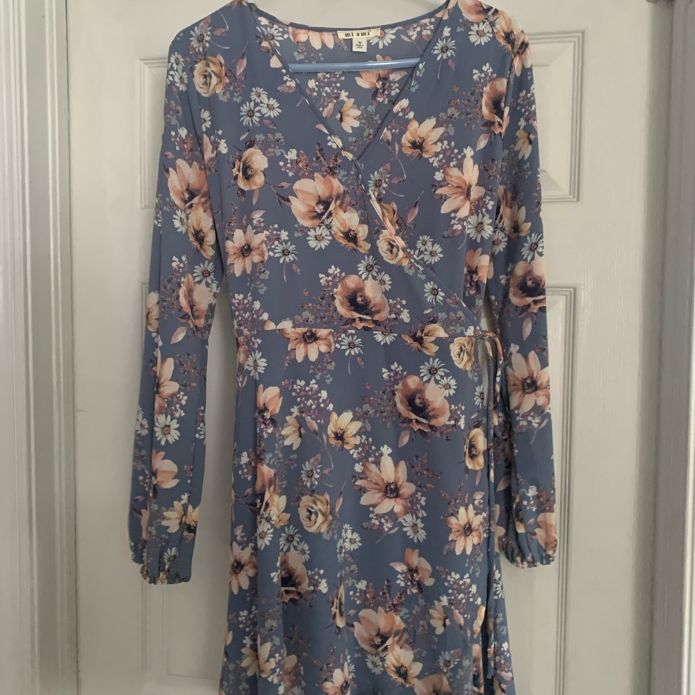 Light blue floral wrap dress - size medium